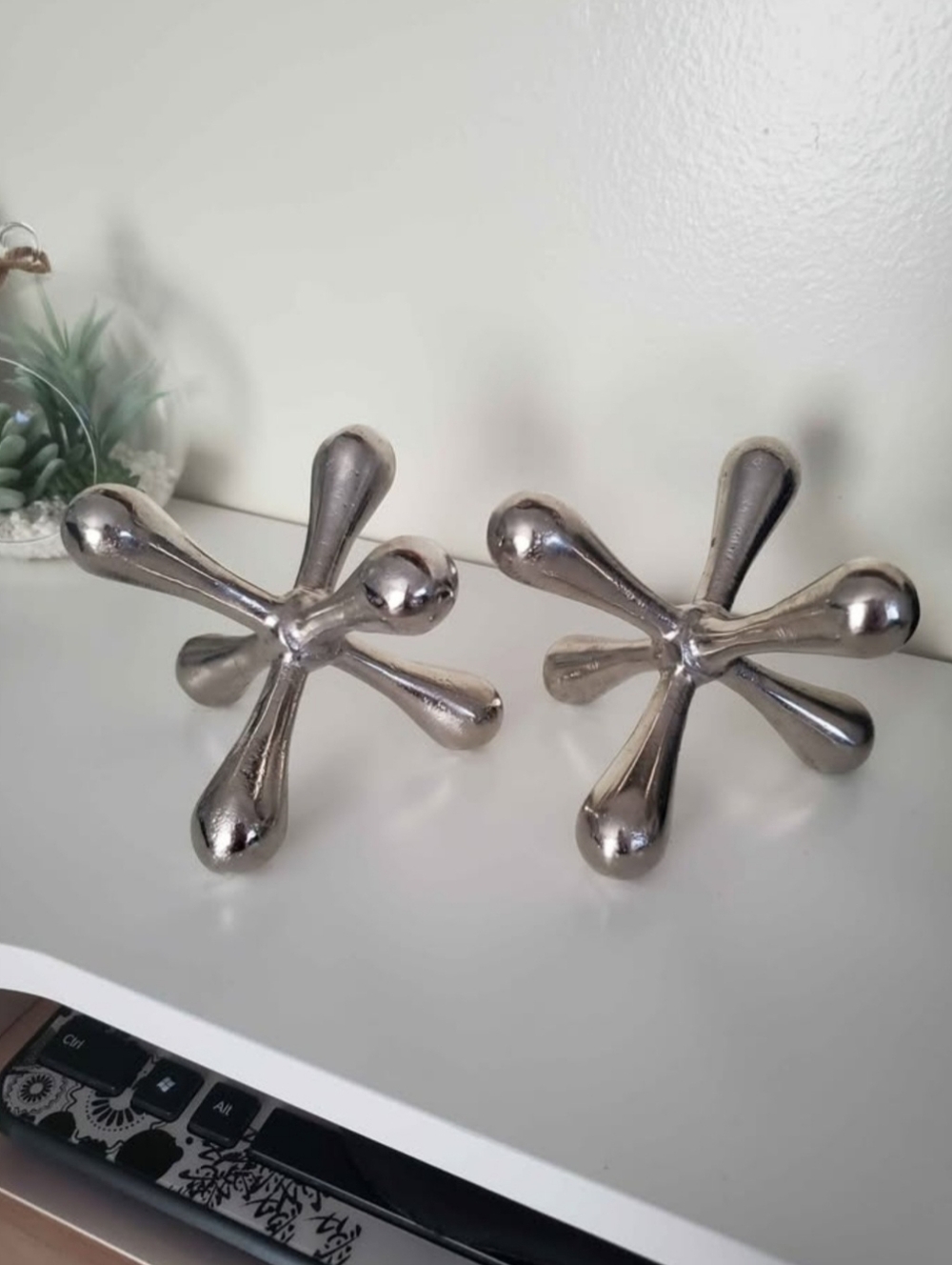 Set of 2 Silver Decorative Metal Jacks